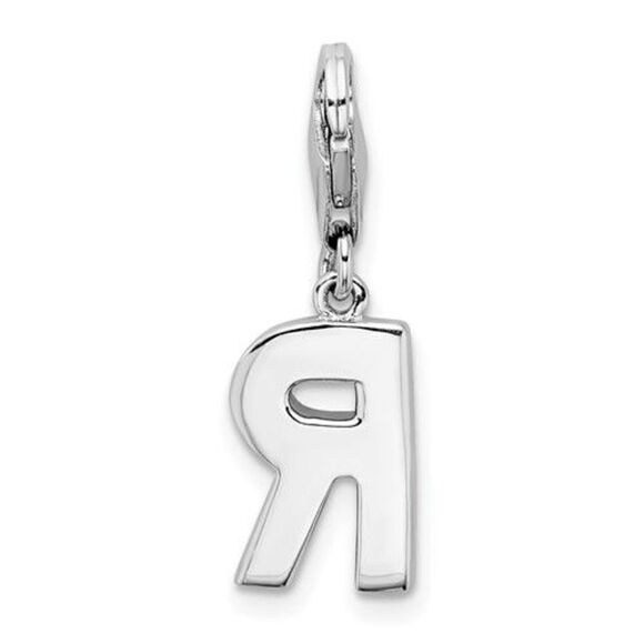 Amore La Vita Sterling Silver Rhodium-plated Polished CZ Letter R Initial Charm - Picture 4 of 4